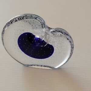 Michael Nourot Art Glass Apple Perfume Bottle Paperweight Blue & White Signed 5”